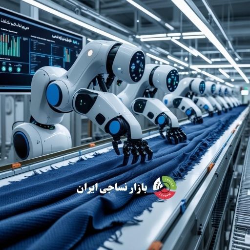 تصویر یک خط تولید پارچه با ربات‌های بینایی هوشمند