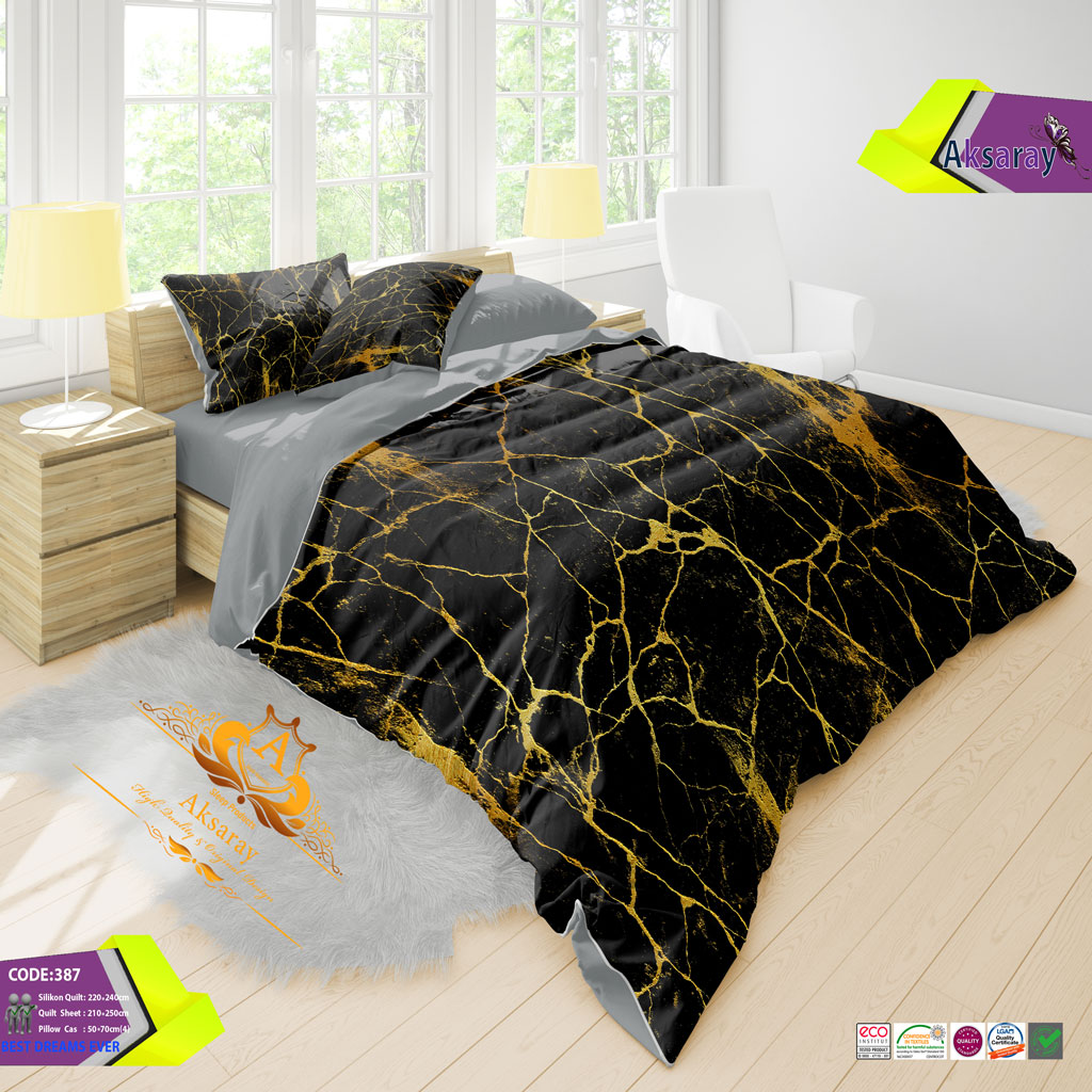 روتختی دو نفره مخمل مشکی طلایی کد387